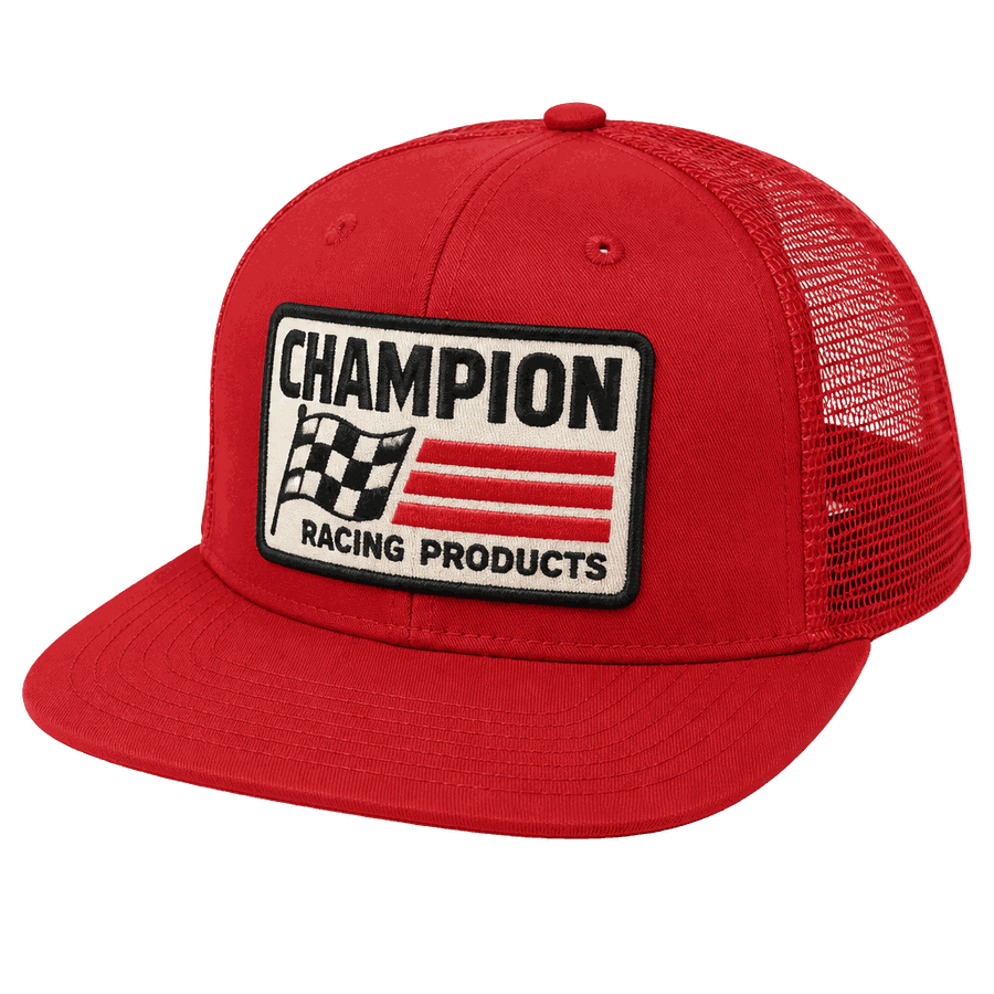 Red patch snapback hat